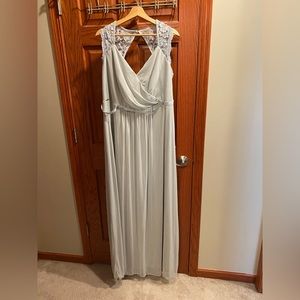 David’s Bridal long mesh dress with lace cap sleeves - MYSTIC color